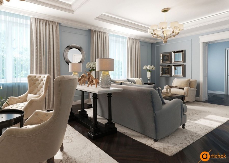 Гостиная в стиле Неоклассика, американская классика