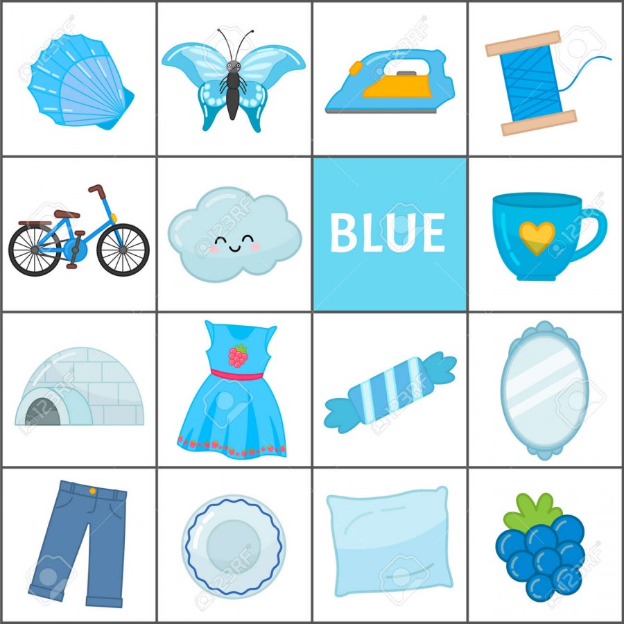 Предметы голубого и синего цвета для детей
