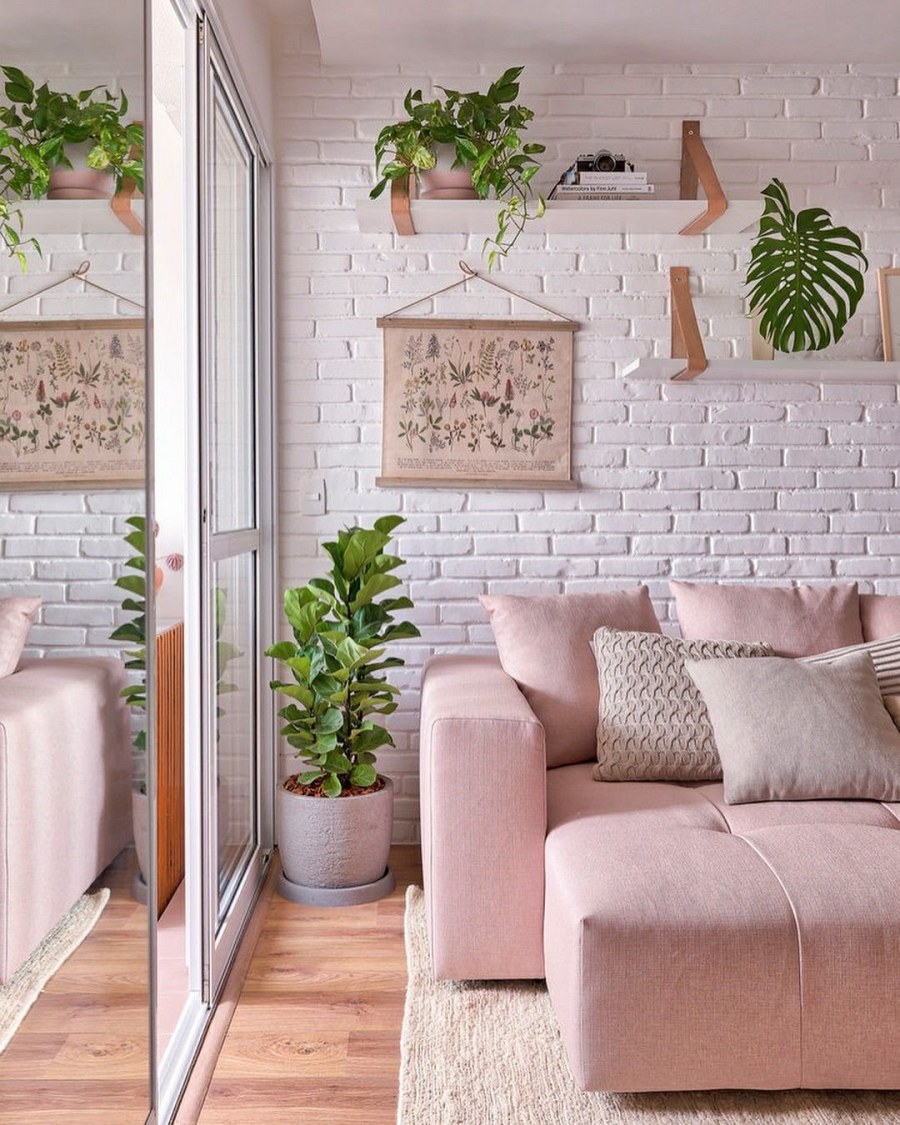 Розовый кирпич в интерьере