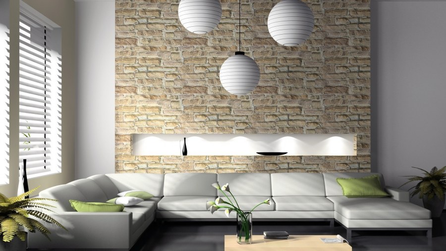 Искусственный камень в интерьере гостиной