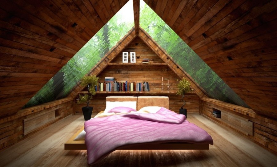 Спальня экостиль на мансарде