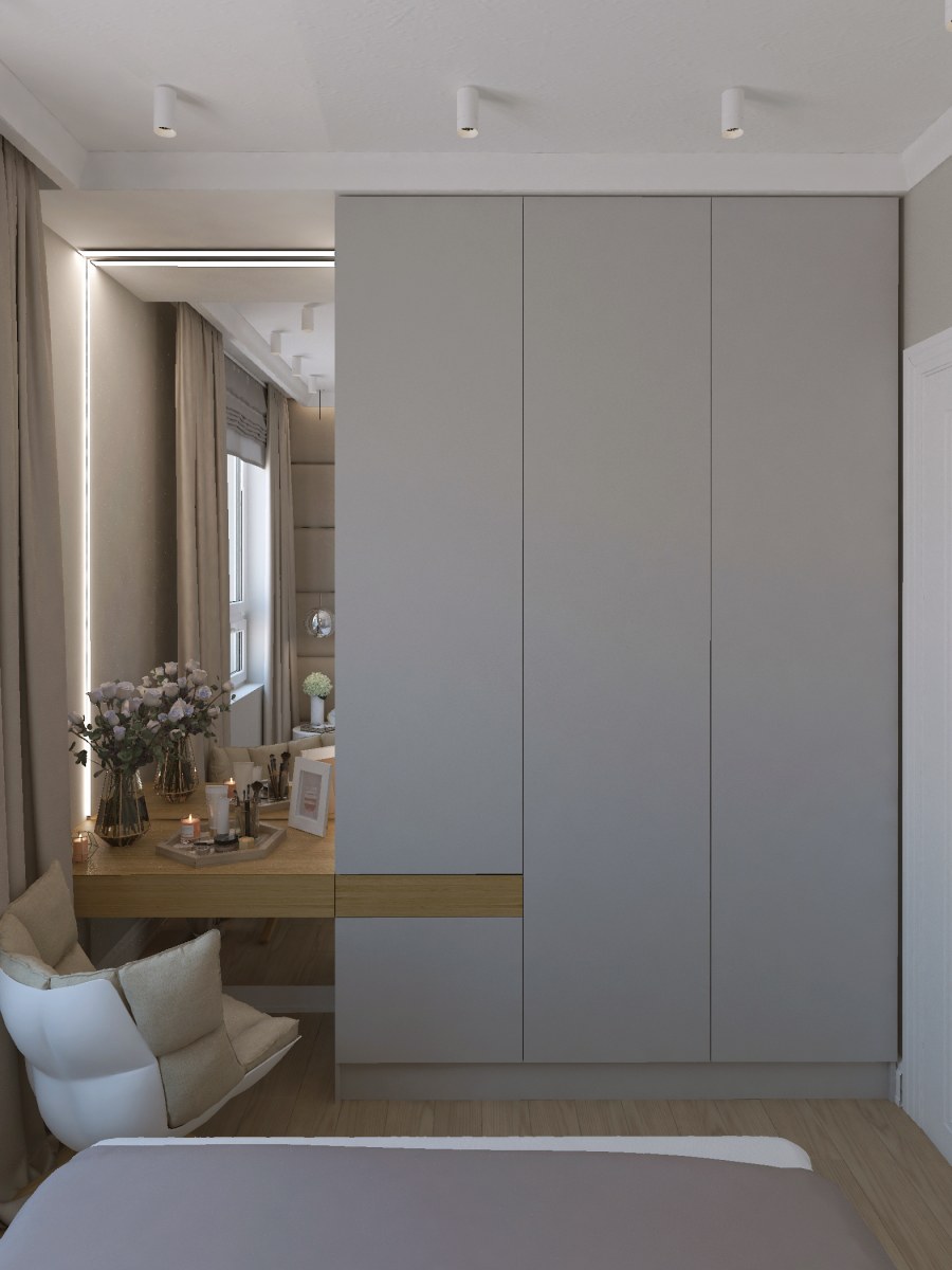 Шкаф напротив кровати в спальне