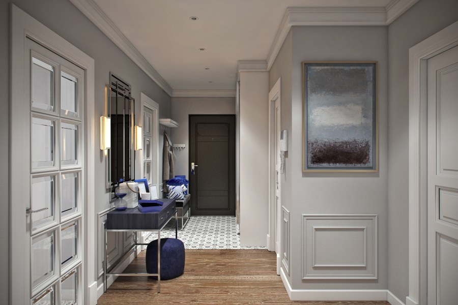 Прихожая в современном стиле с элементами классики