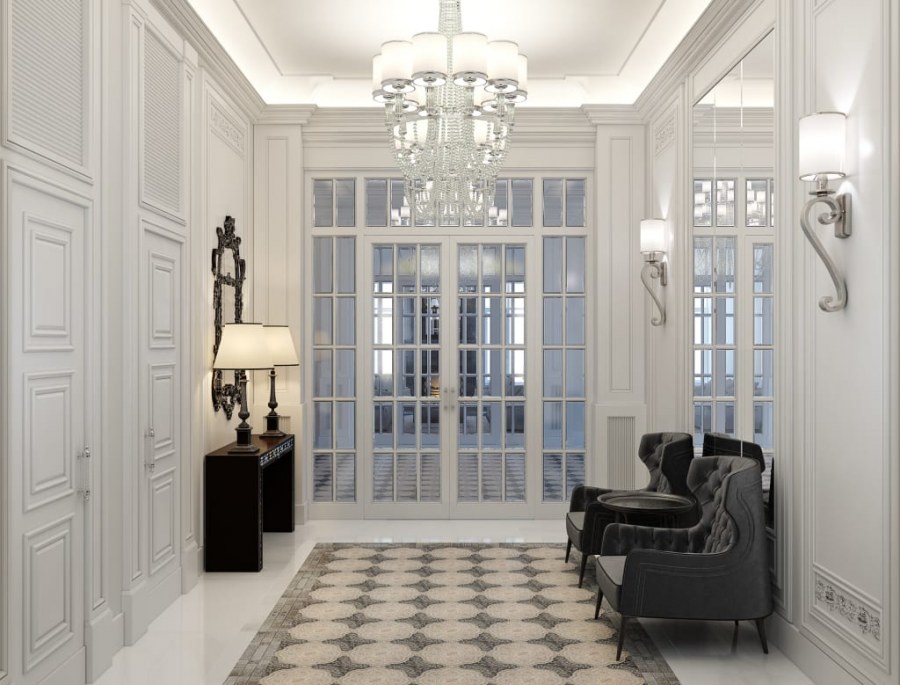 Прихожая в загородном доме современная классика