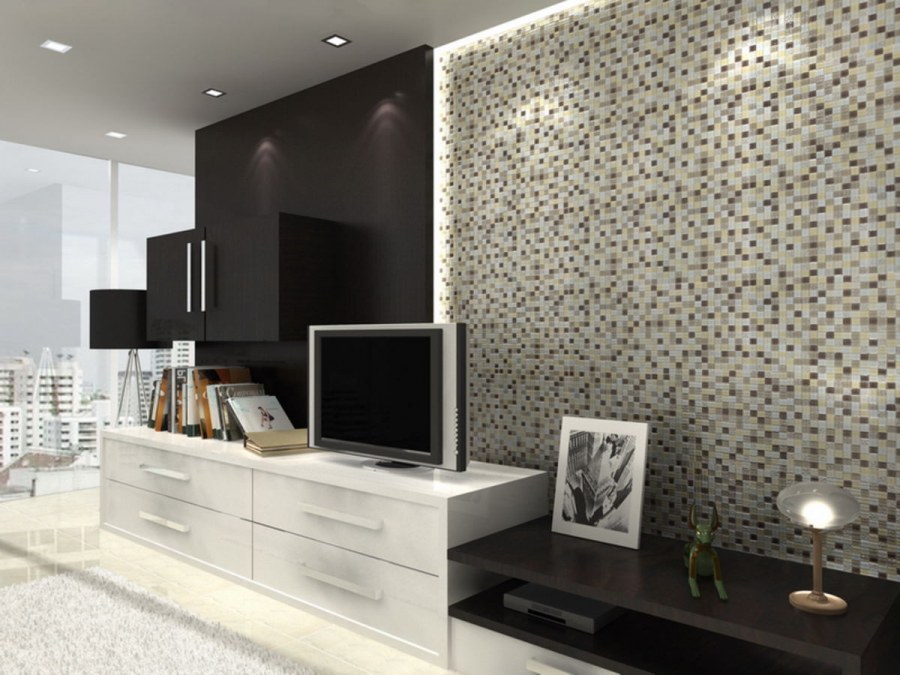 Стеклянная мозаика в интерьере гостиной