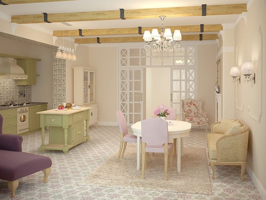 Кухня-гостиная 40м2 в стиле Прованс
