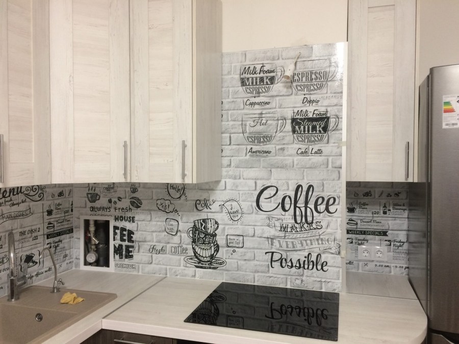 Кухни с фартуком кофейные надписи