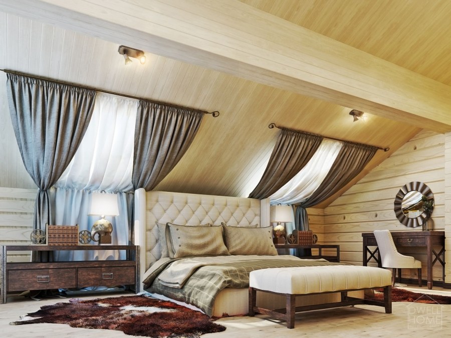 Шторы для мансарды в деревянном доме