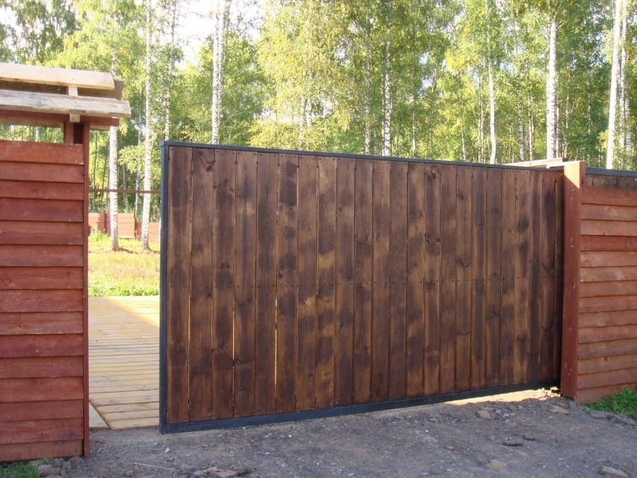 Откатные ворота дерево и металл