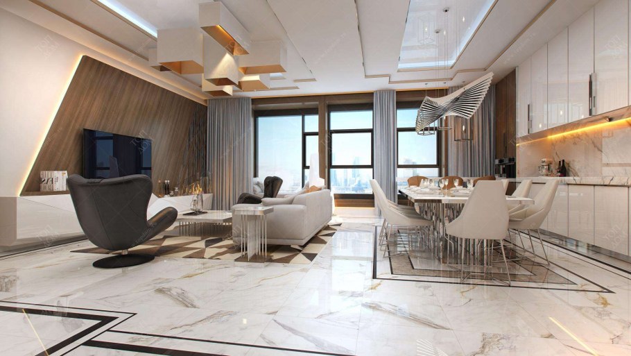 Кухня-гостиная 30 кв м с панорамными окнами