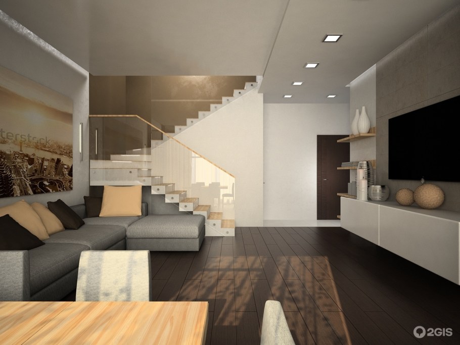 Кухня гостиная с высокими потолками