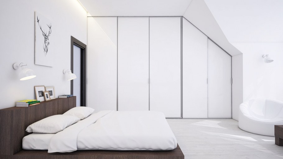 Планировка спальни Минимализм в белом цвете