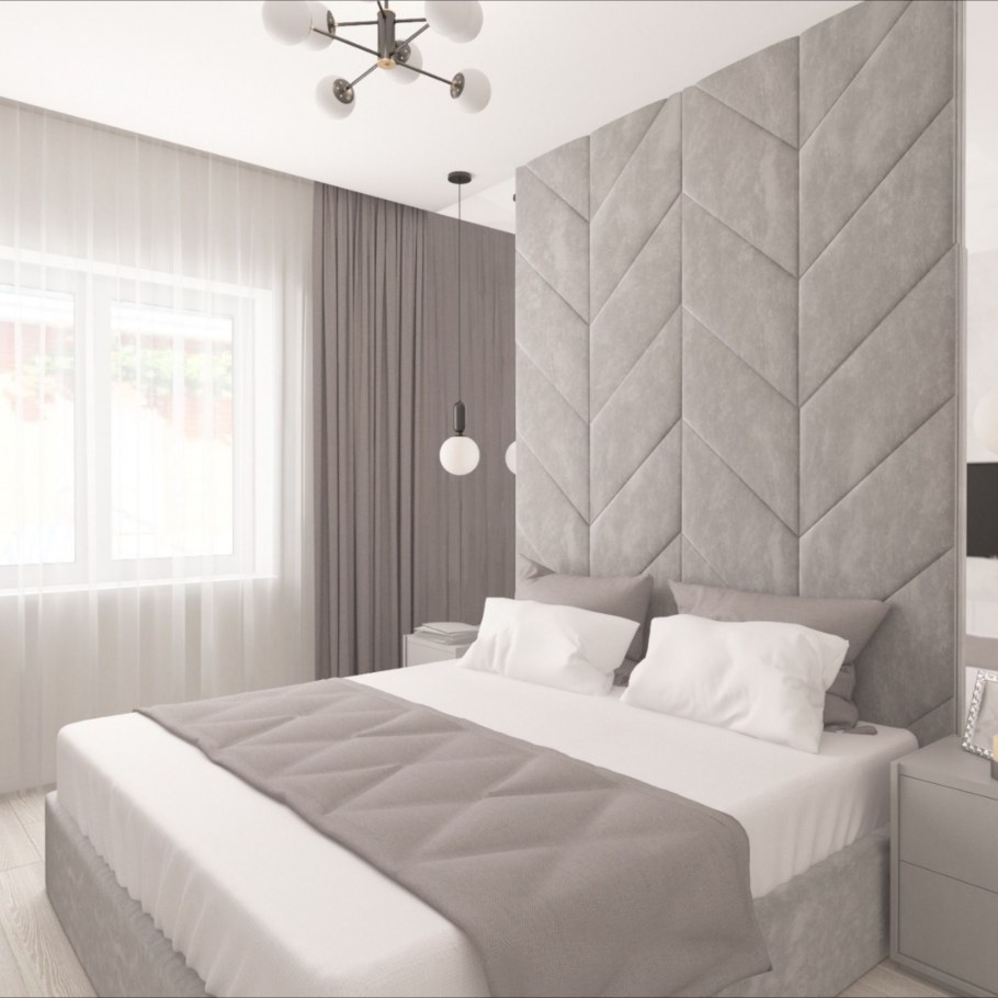 Бело серая спальня Минимализм