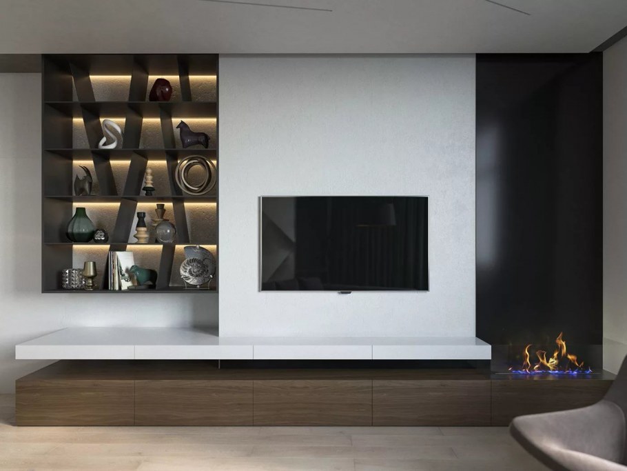 Гостиная с биокамином в современном стиле