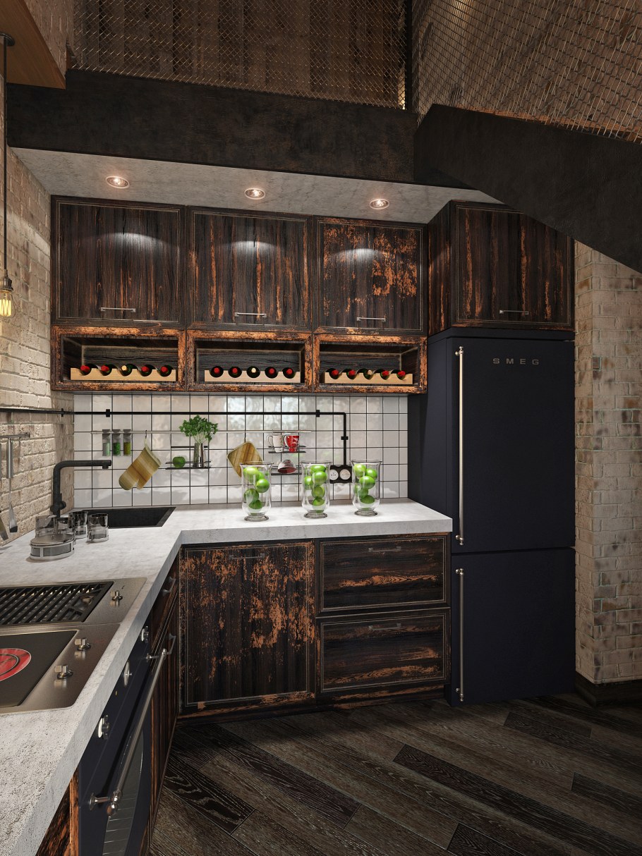 Кухня в стиле лофт маленькая площадь 10кв