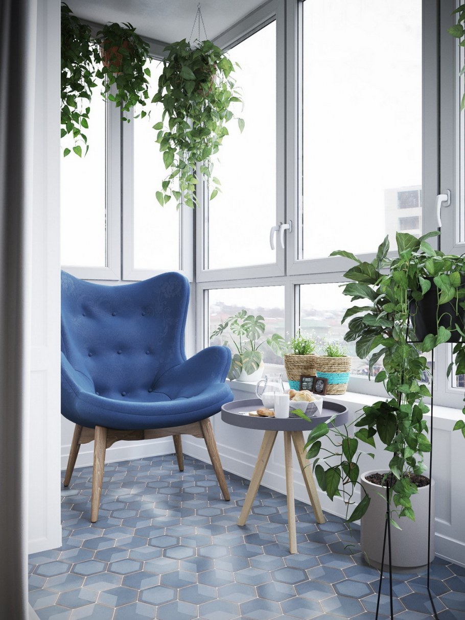 Барная стойка на лоджии с панорамными окнами