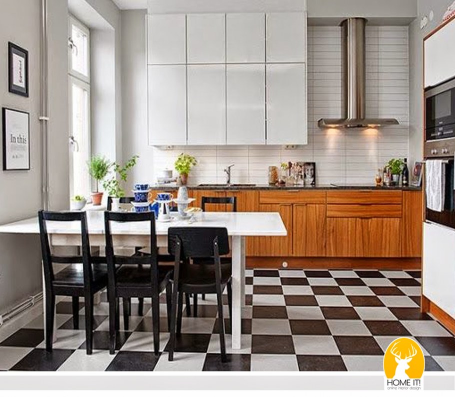 Белый пол на кухне в скандинавском стиле