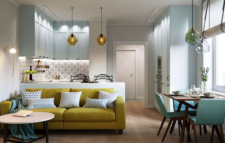 Кухня гостиная икеа 13м