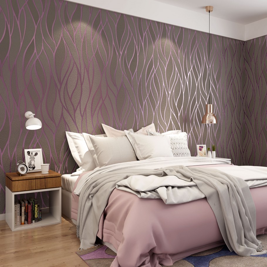 Велюровые обои в спальне