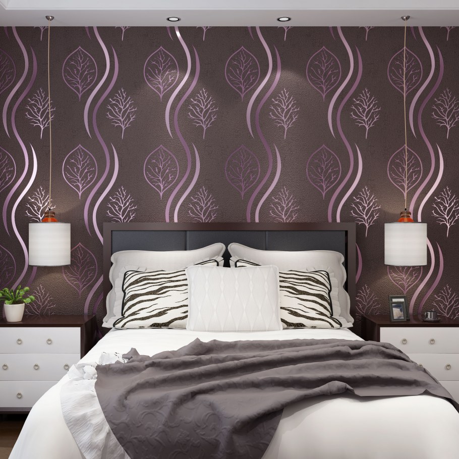 Велюровые обои в спальне