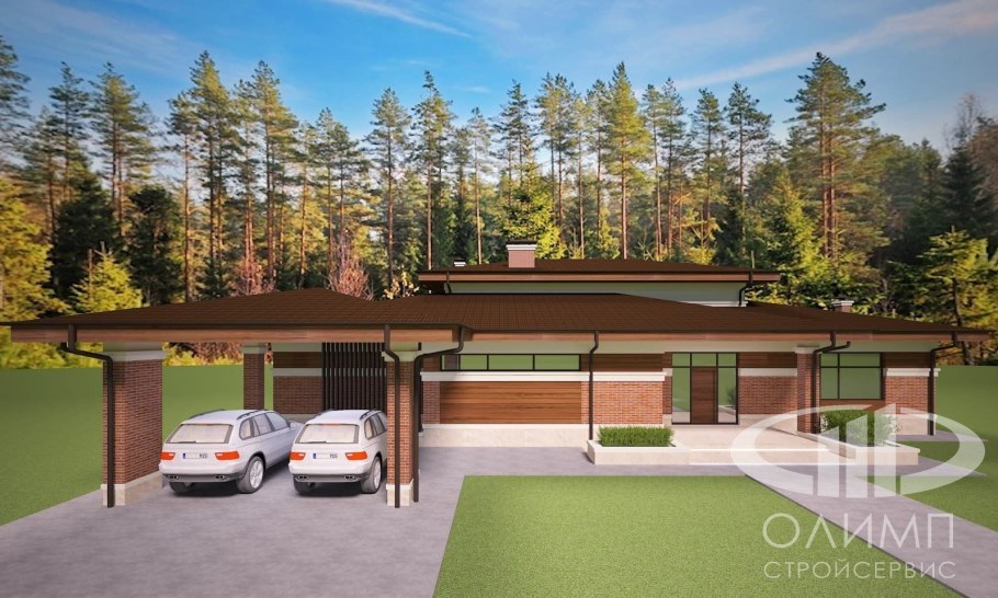 Дом в стиле Райта с гаражом