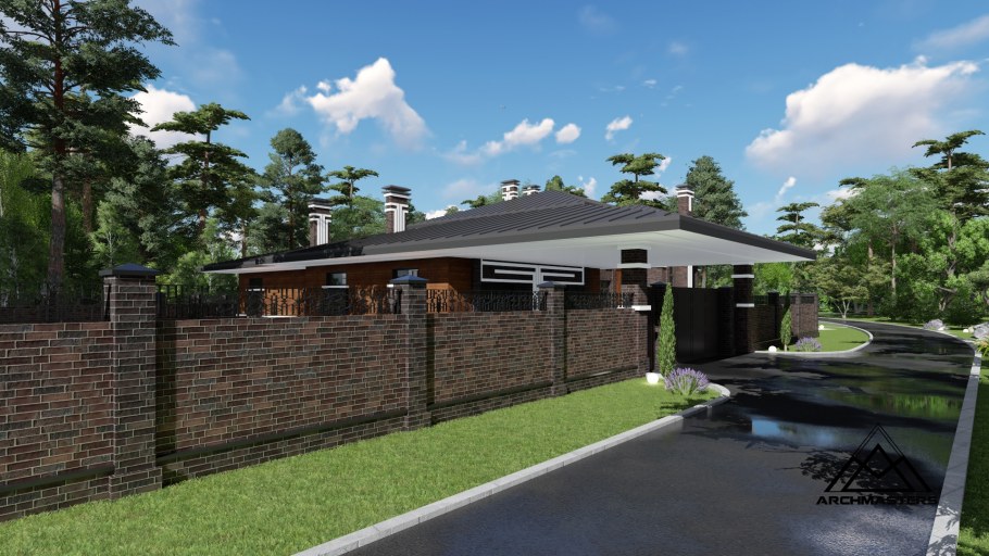 Фасад из темного кирпича