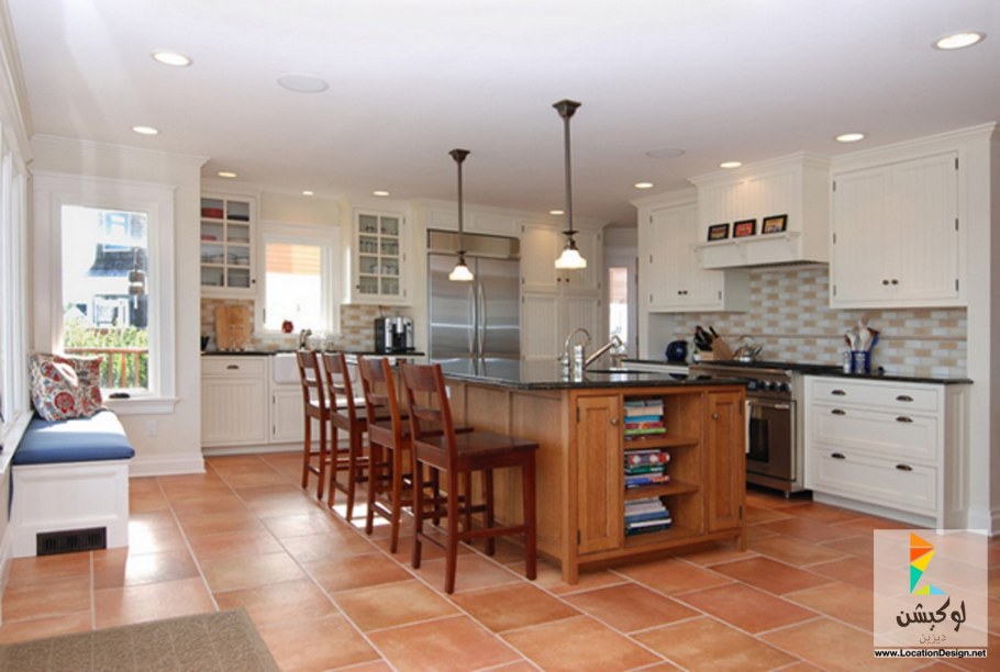 Кухни с терракотовой плиткой на полу в интерьере