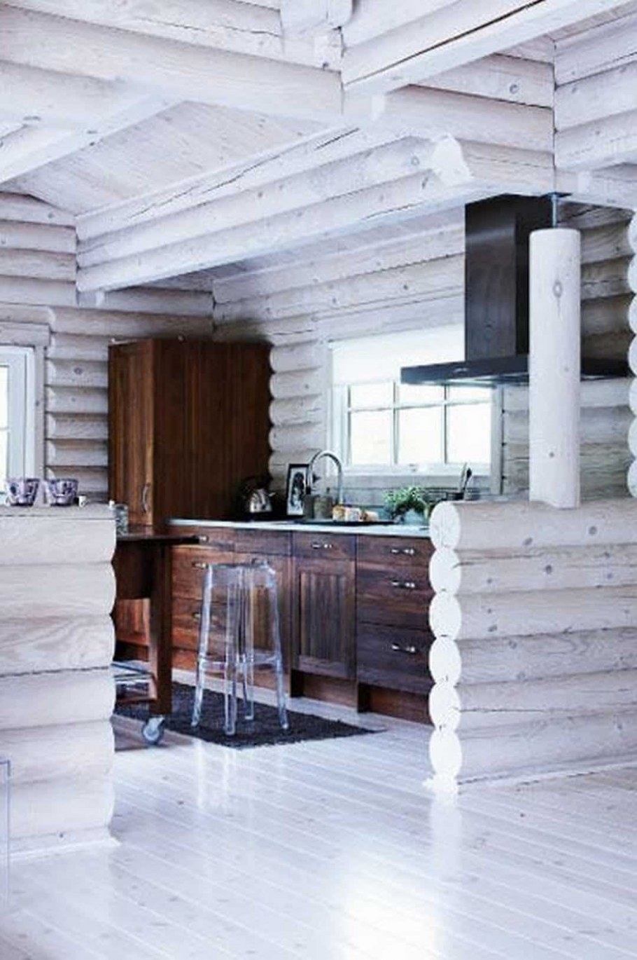 Бревенчатый дом изнутри белый