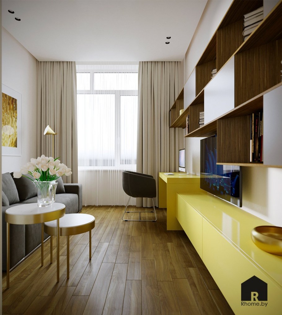 Интерьер гостиной с кабинетом