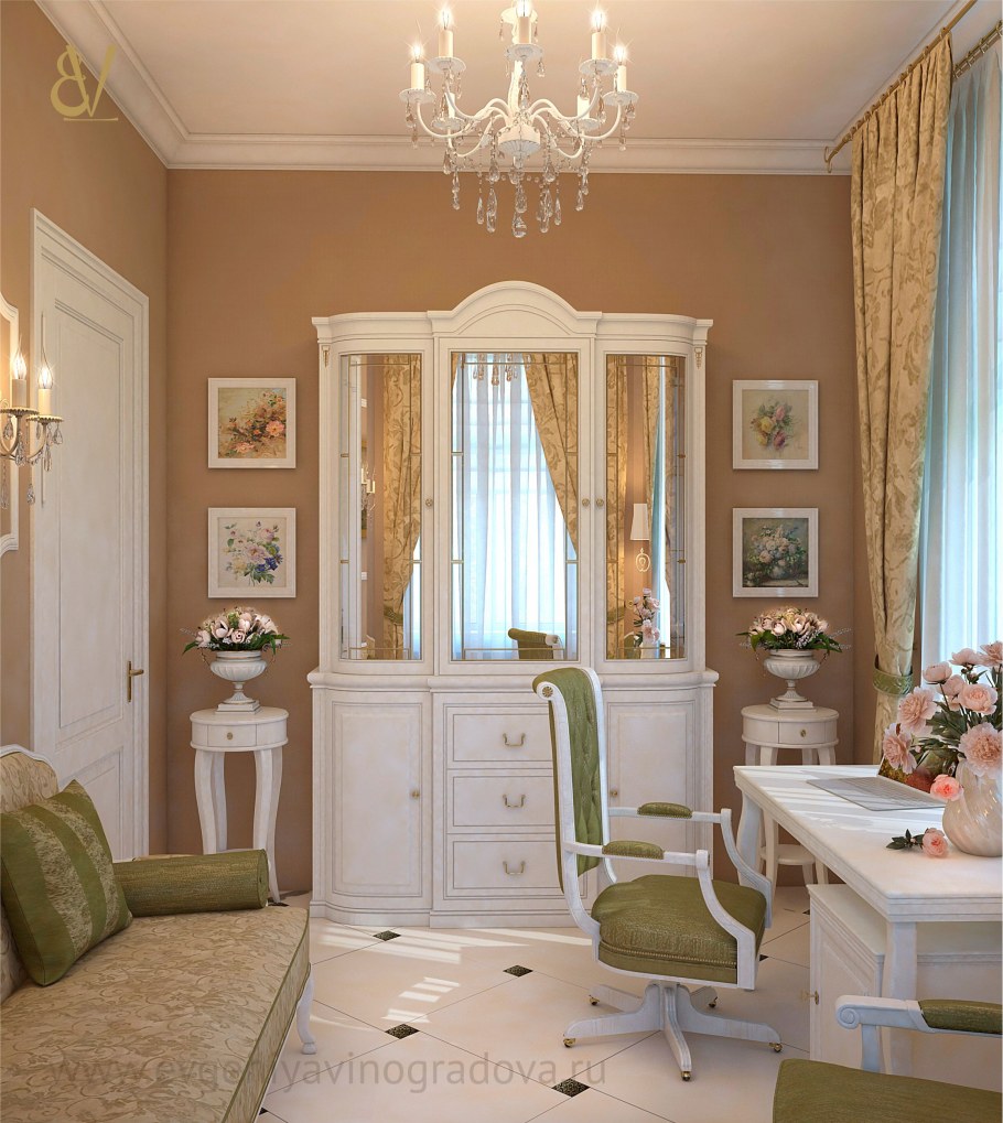 Интерьер кабинета в классическом стиле в загородном доме
