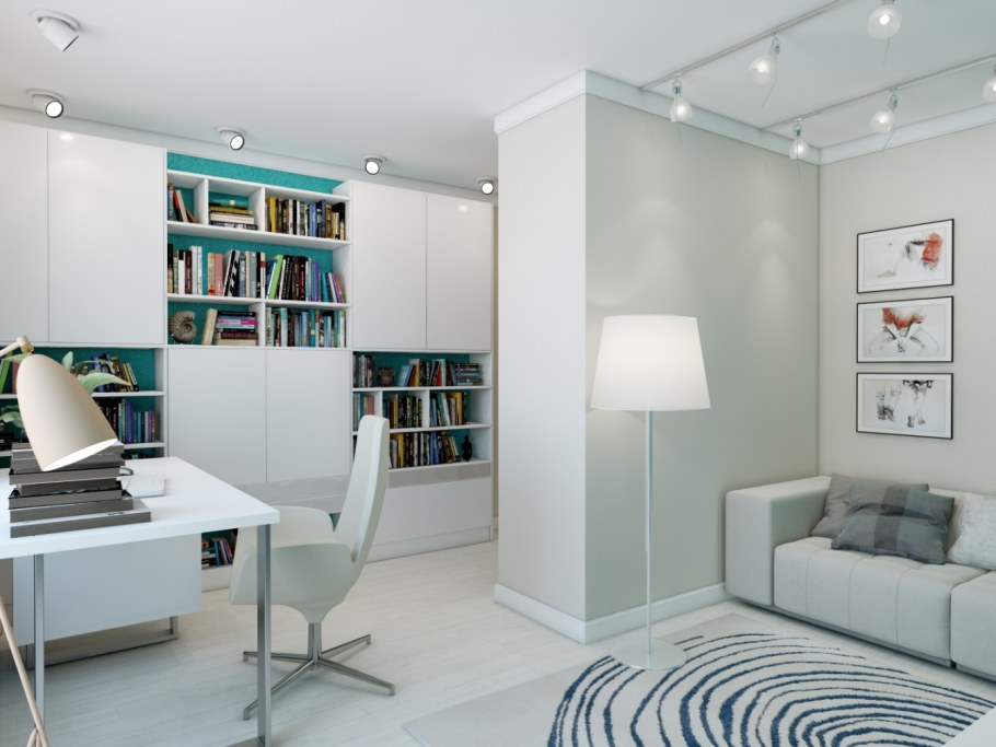 Кабинет в скандинавском стиле с библиотекой