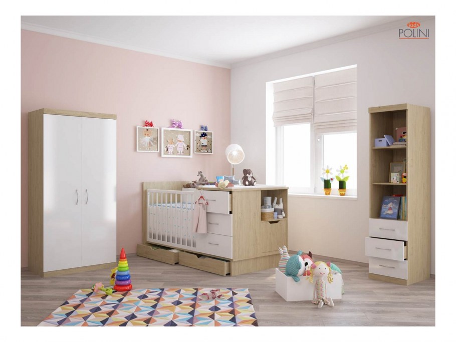 Кроватка детская Polini Kids Classic дуб-белый глянец