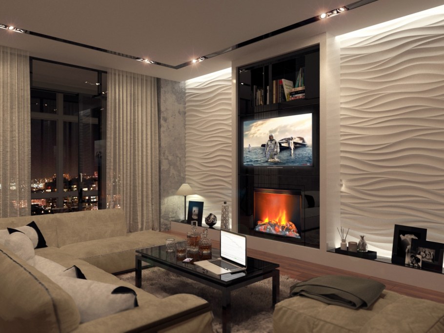 Стеновые панели в интерьере гостиной