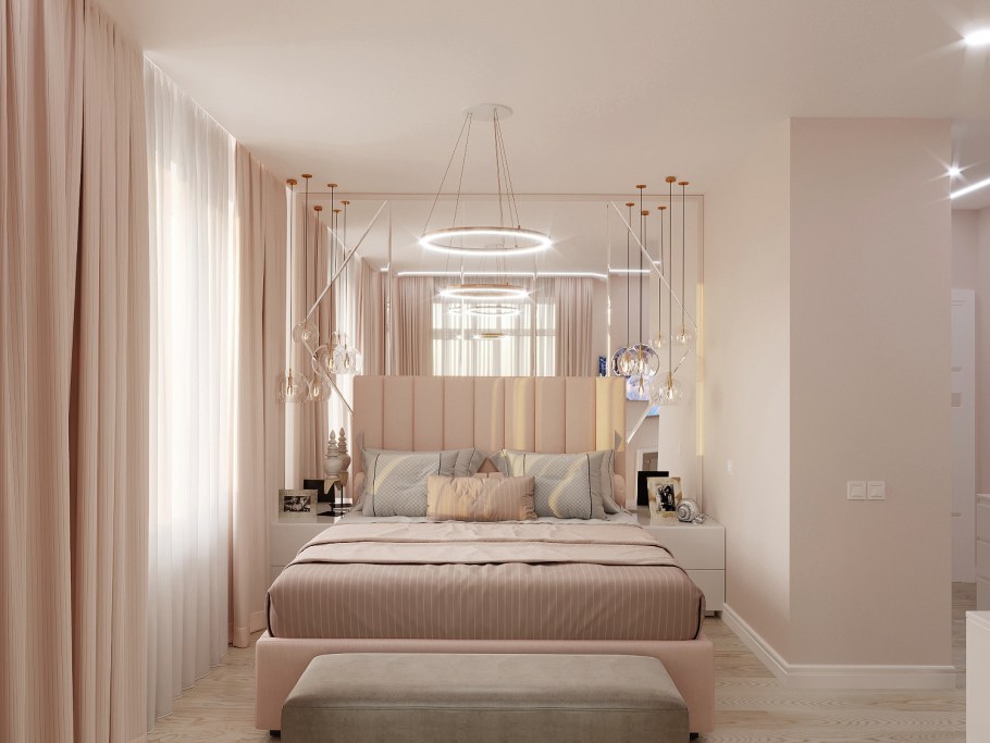 Спальня в бежево розовых тонах