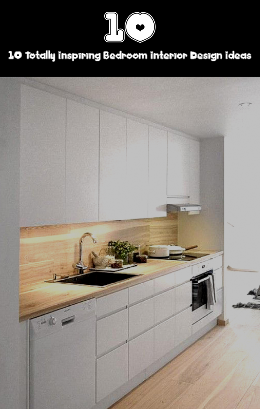 Белая кухня со столешницей под дерево