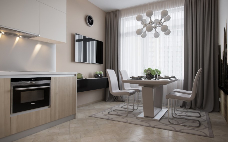 Красивая кухня в однокомнатной квартире