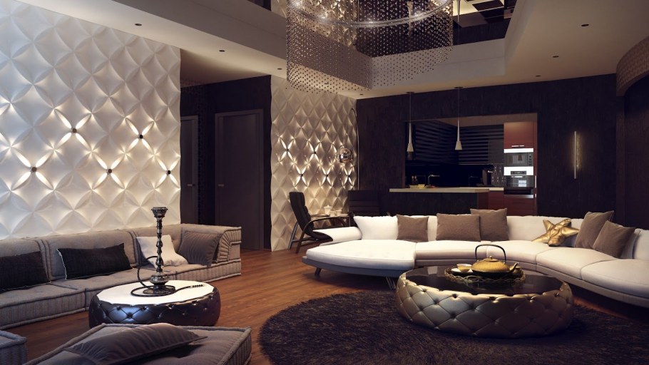 Гостиная в современном стиле с панелями 3д