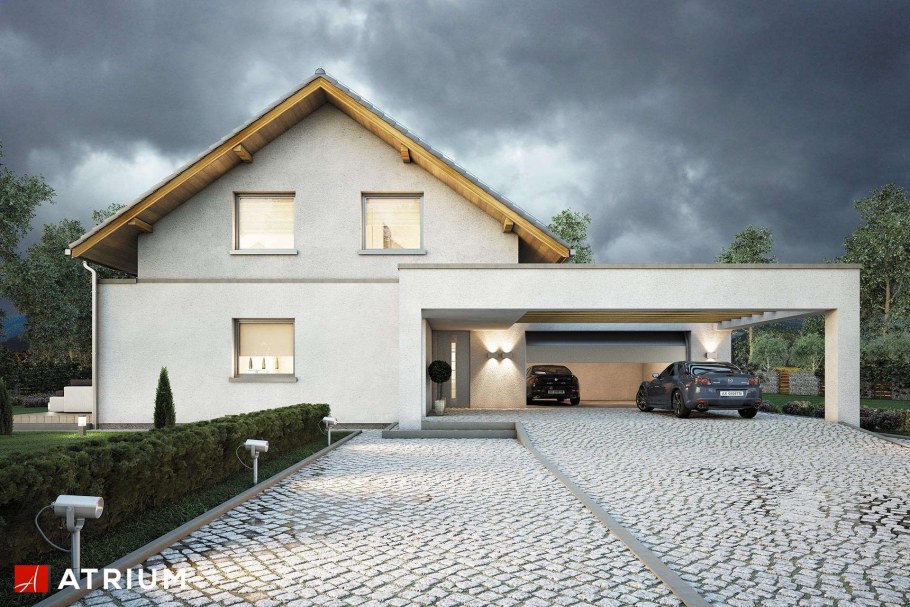 Современный дом с навесом для машины