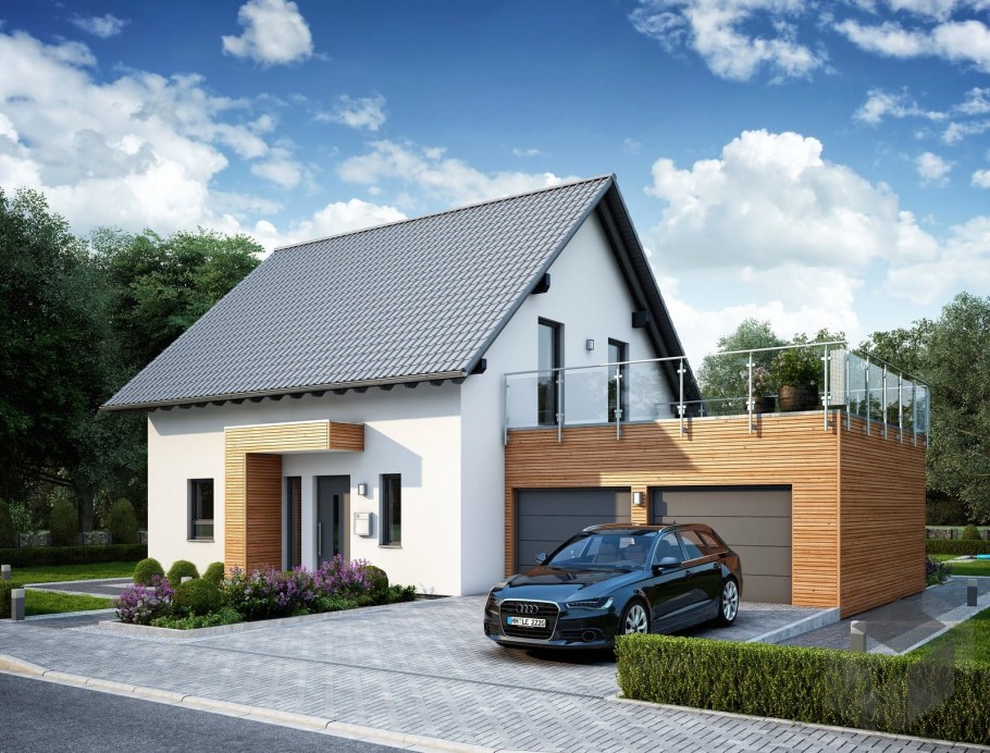 Дом с двускатной крышей и гаражом