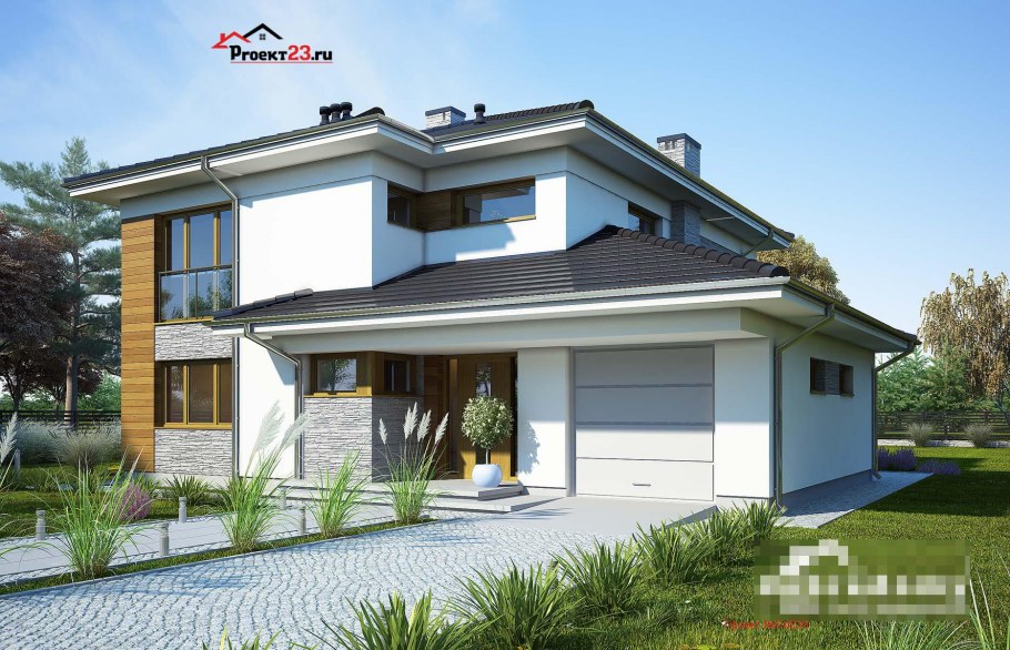 Современный двухэтажный дом с гаражом