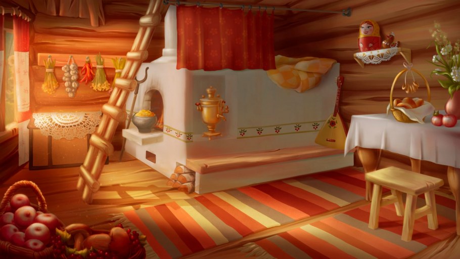 Бревенчатая изба внутри