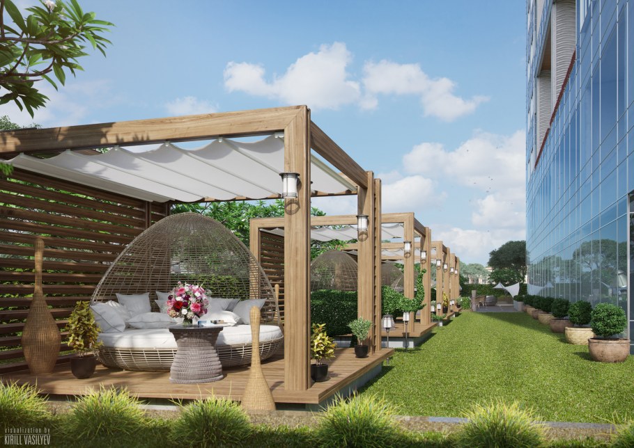 Пергола с зоной отдыха большая