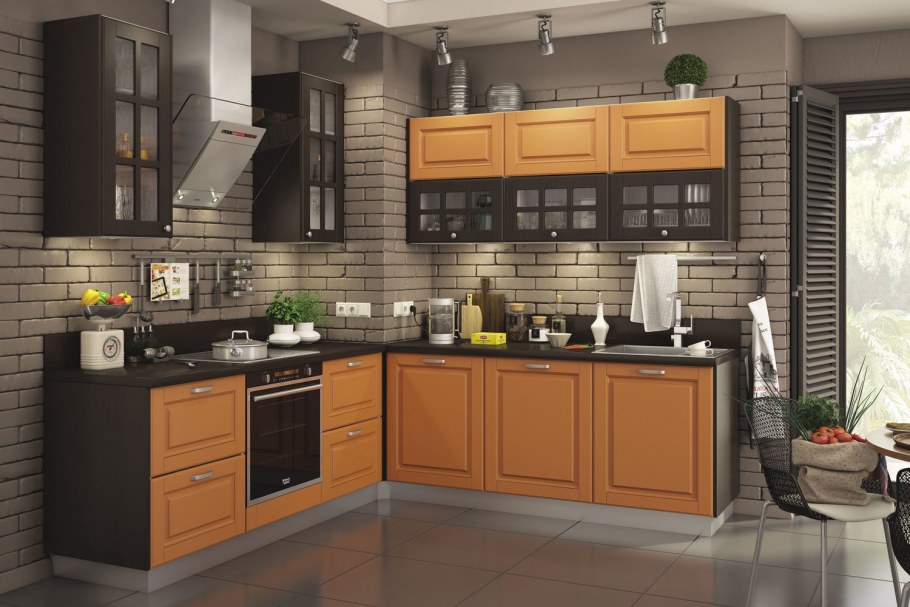 Кухня в серо красных тонах