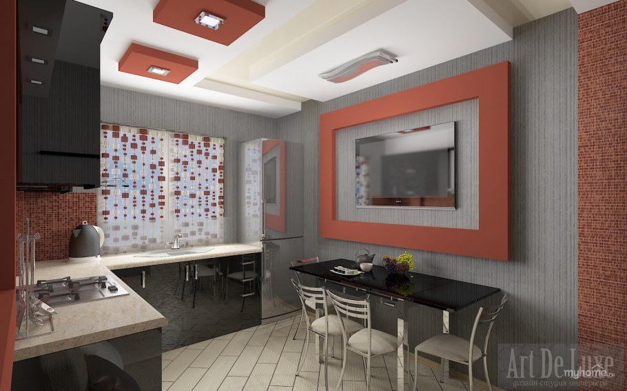 Интерьер на кухне серо-терракотовый