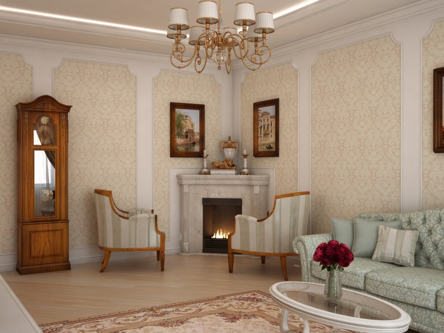 Молдинги в интерьере гостиной