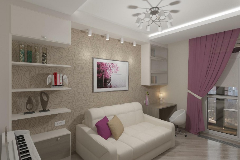 Интерьер комнаты для молодой семьи с ребенком