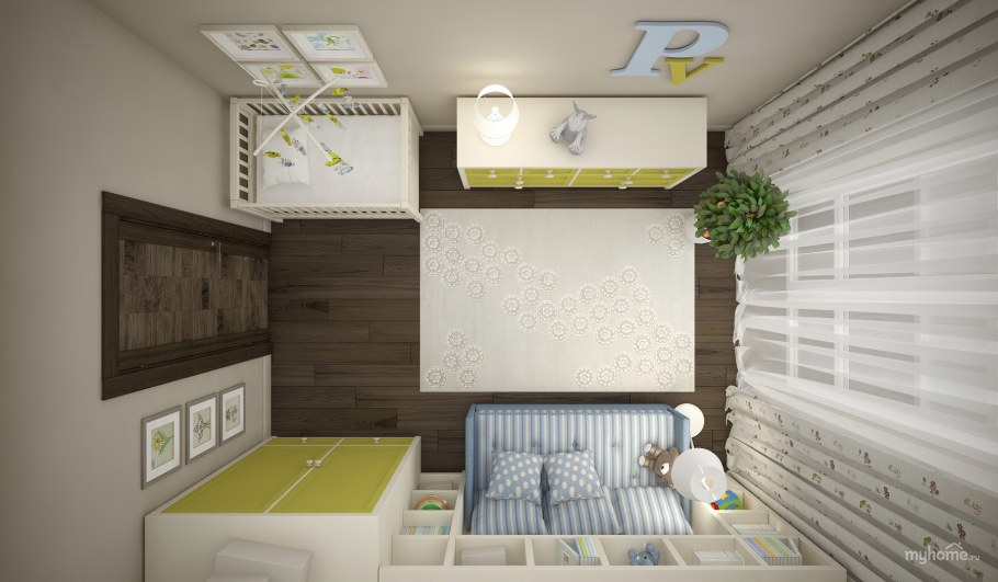 Зал с детской кроваткой