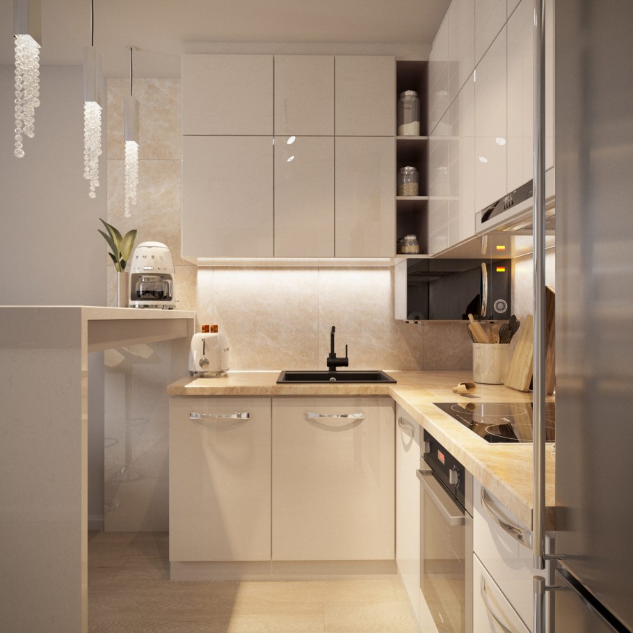 Кухня в коричнево-бежевых тонах