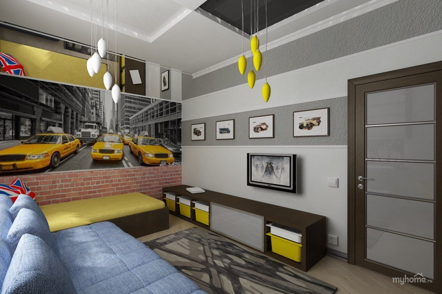 Комната в серо желтых тонах для подростка