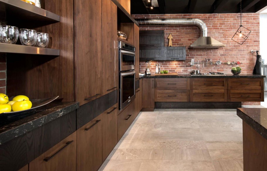 Кухня в стиле лофт металл дерево